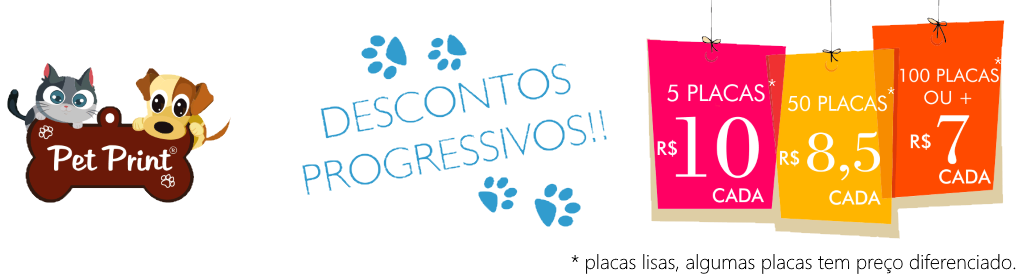 descontos progressivos placas de identificação para cães e gatos